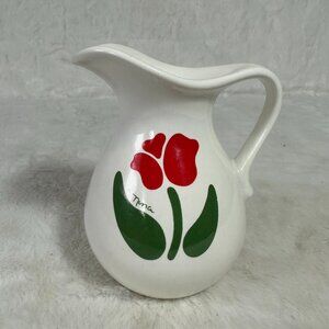 Vintage Nina Greenhouse Red Tulips Floral Design 1980's Pitcher
